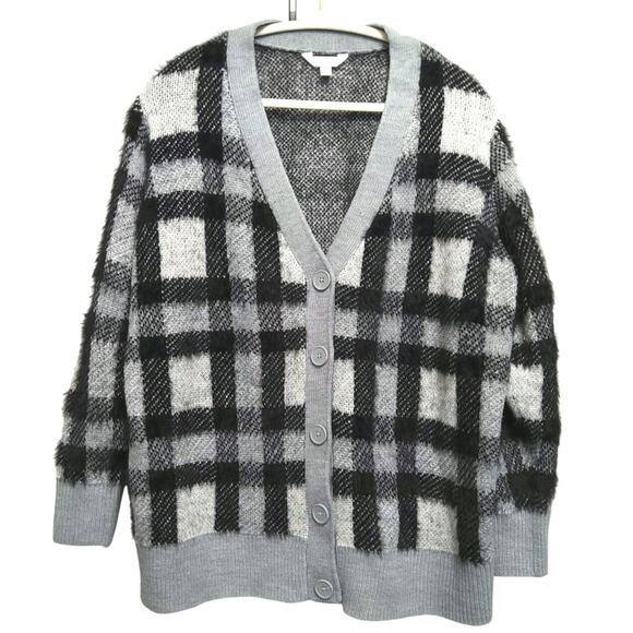 Buffalo plaid black gray  button-up cardigan sweater Time & True  size XL Soft - Picture 1 of 6